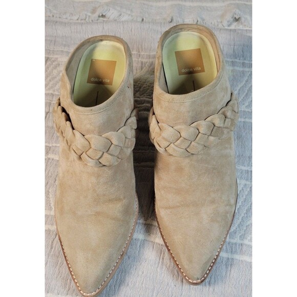 Dolce Vita Women's Braided Suede Mule Block Heel Pointed Toe Taupe Size 9.5 - Picture 3 of 9